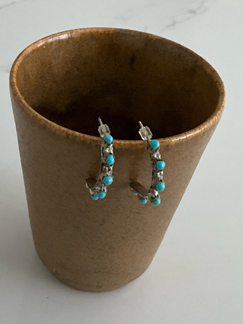 Mexican Turquoise silver Stone Hoop Earrings -